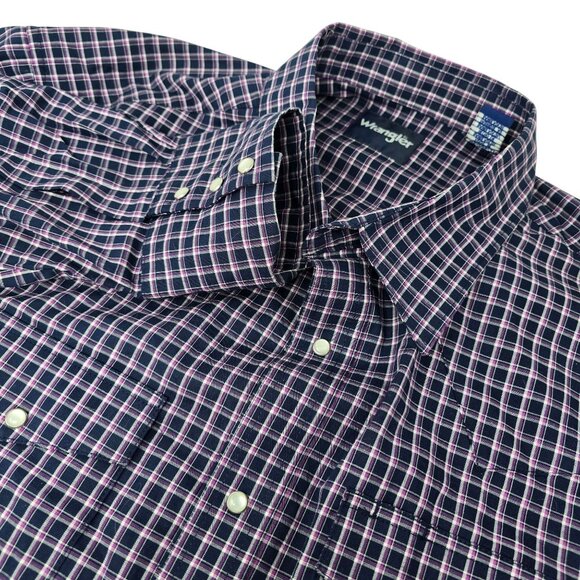Wrangler Pearl Snap Long Sleeve Shirt‎ XXL Men's Blue Purple Plaid - Picture 1 of 6